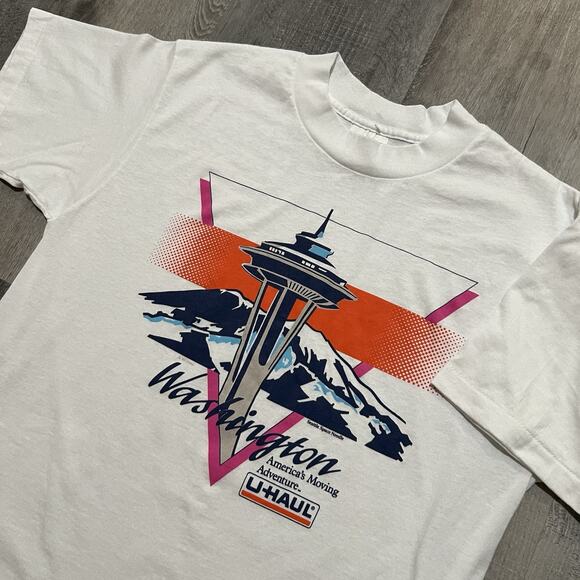 VTG Seattle Washington 80s/90s T Shirt Space Needle White Travel Tee Sz Large - Picture 2 of 4